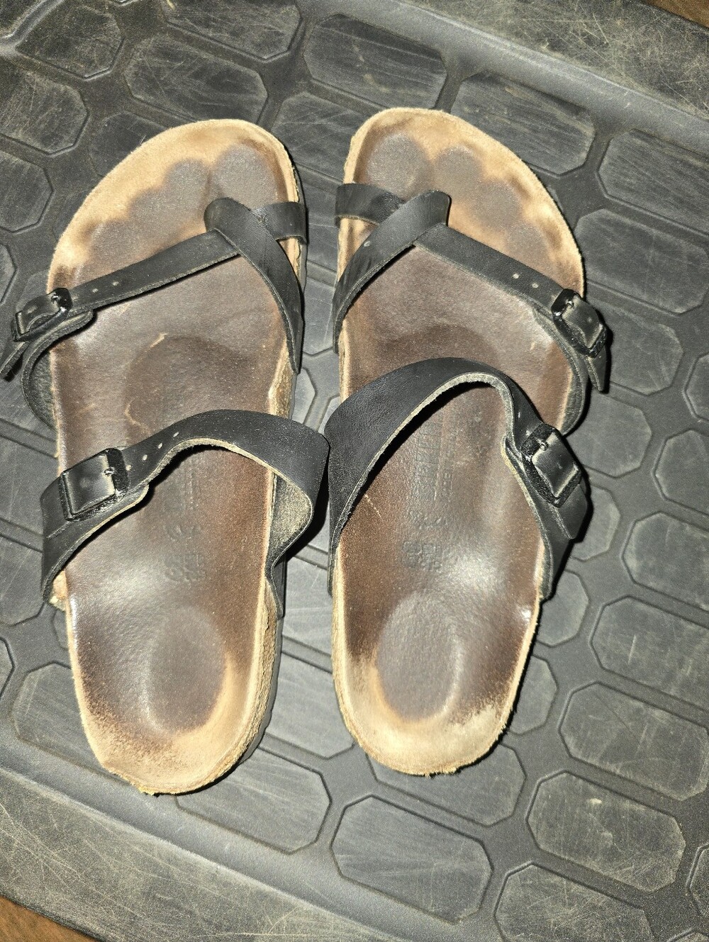 Birkenstock Women's Black Leather Double-Buckle Slide Sandals